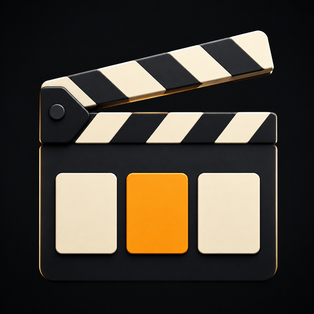 Slate app icon: a black clapperboard with cream and amber panels
